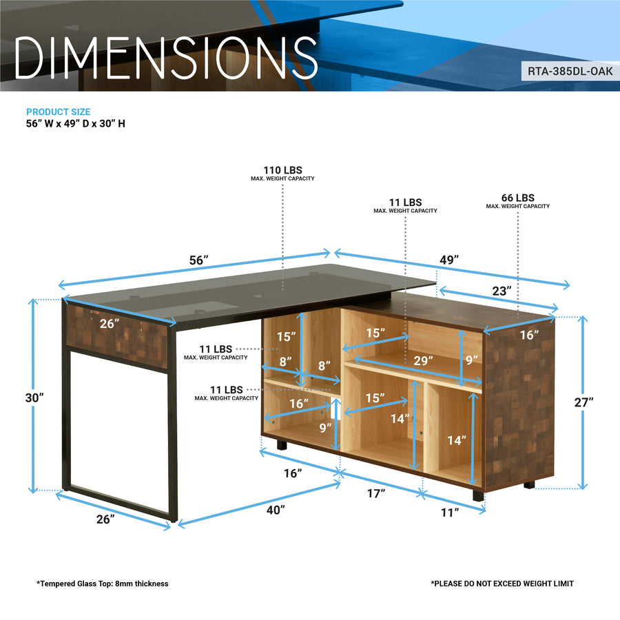 Techni Mobili oak L-shaped computer desk with six storage shelves - view 4