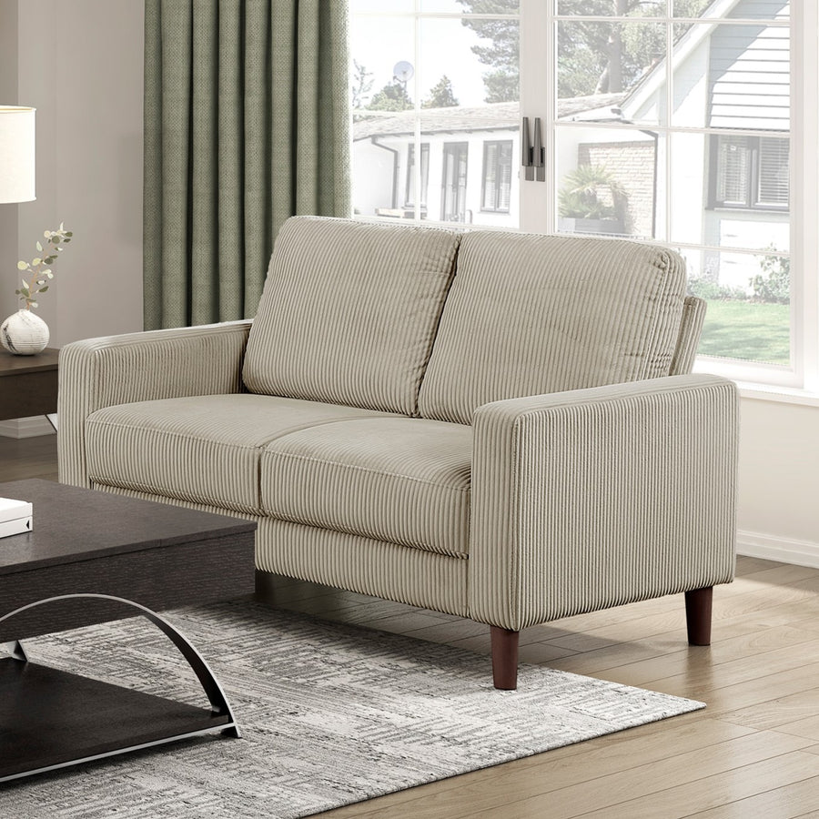 UNITED WE WIN 2-Piece Sofa Set | Taupe Corduroy Loveseat + Beige Chenille 4-Piece Modular Cloud Sofa (2/5-Seater, Removable Covers)