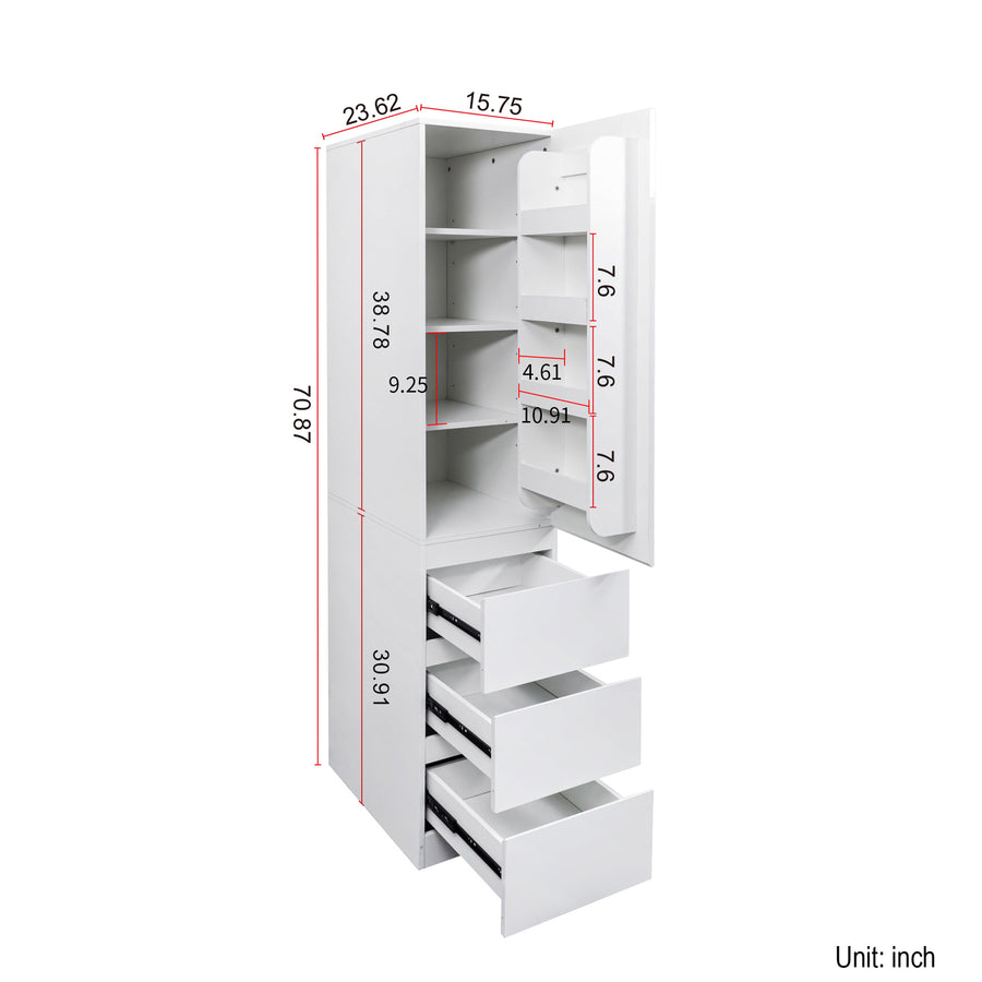 71" Tall Kitchen Pantry Cabinet with Doors, White, view 7