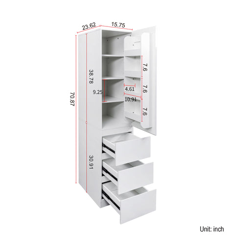 71" Tall Kitchen Pantry Cabinet with Doors, White, view 7