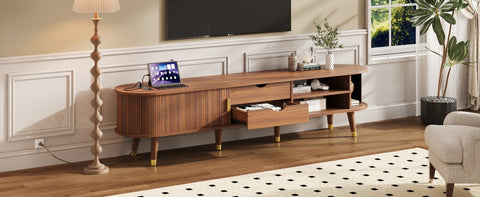 Fluted Oval TV Stand with Charging Station, Walnut, view 20