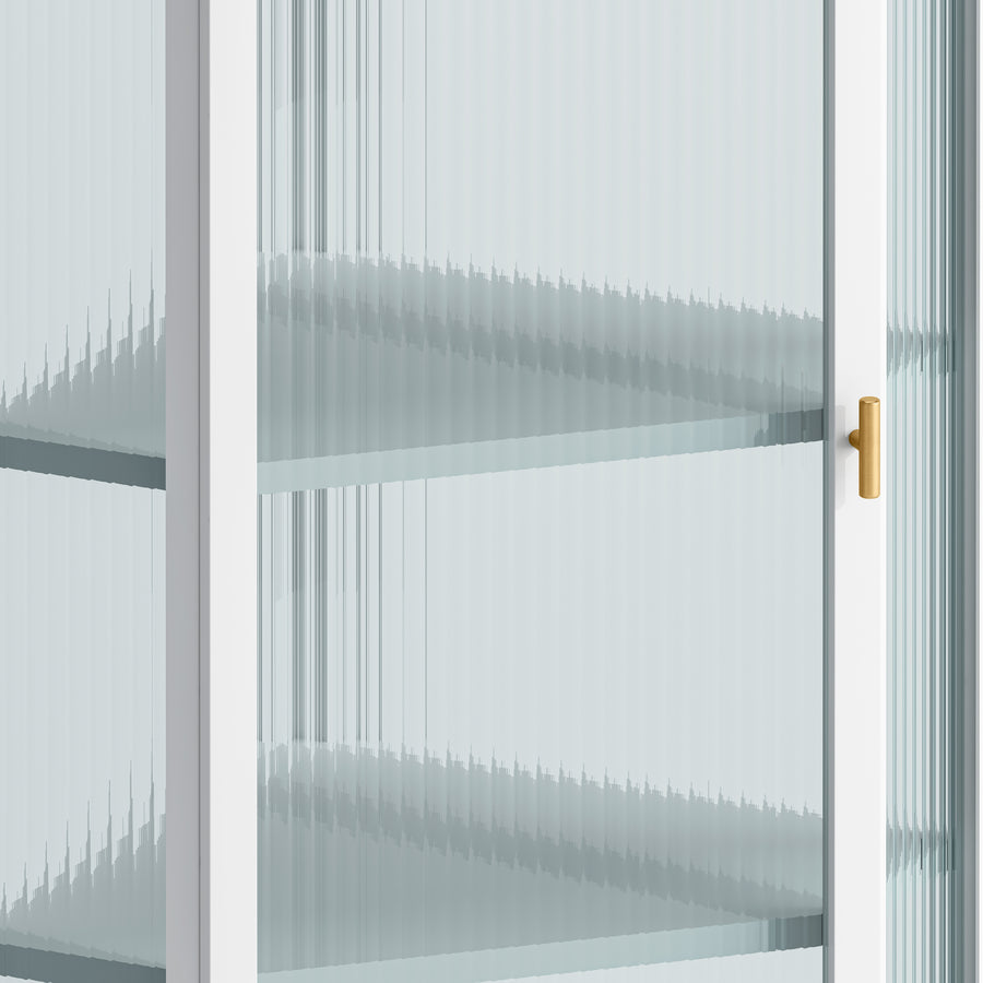 Wall-Mounted Corner Cabinet with Ribbed Glass Door and 4 Tiers, White, view 6