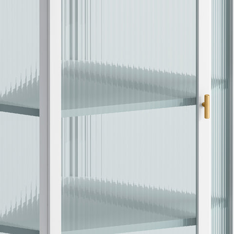 Wall-Mounted Corner Cabinet with Ribbed Glass Door and 4 Tiers, White, view 6