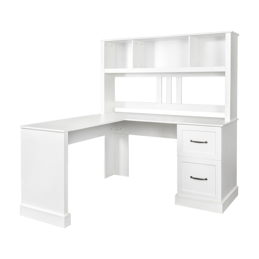 60" Antiqued White Corner Desk with Hutch & Drawers — alternate view 16