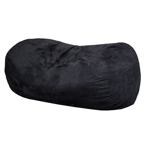 Cylindrical Bean Bag, 6.5 Ft Suede Lounger in Microfiber, Black