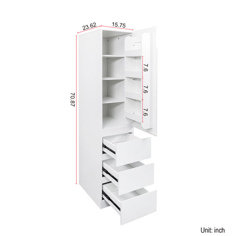 71" Tall Kitchen Pantry Cabinet with Doors, White, view 15