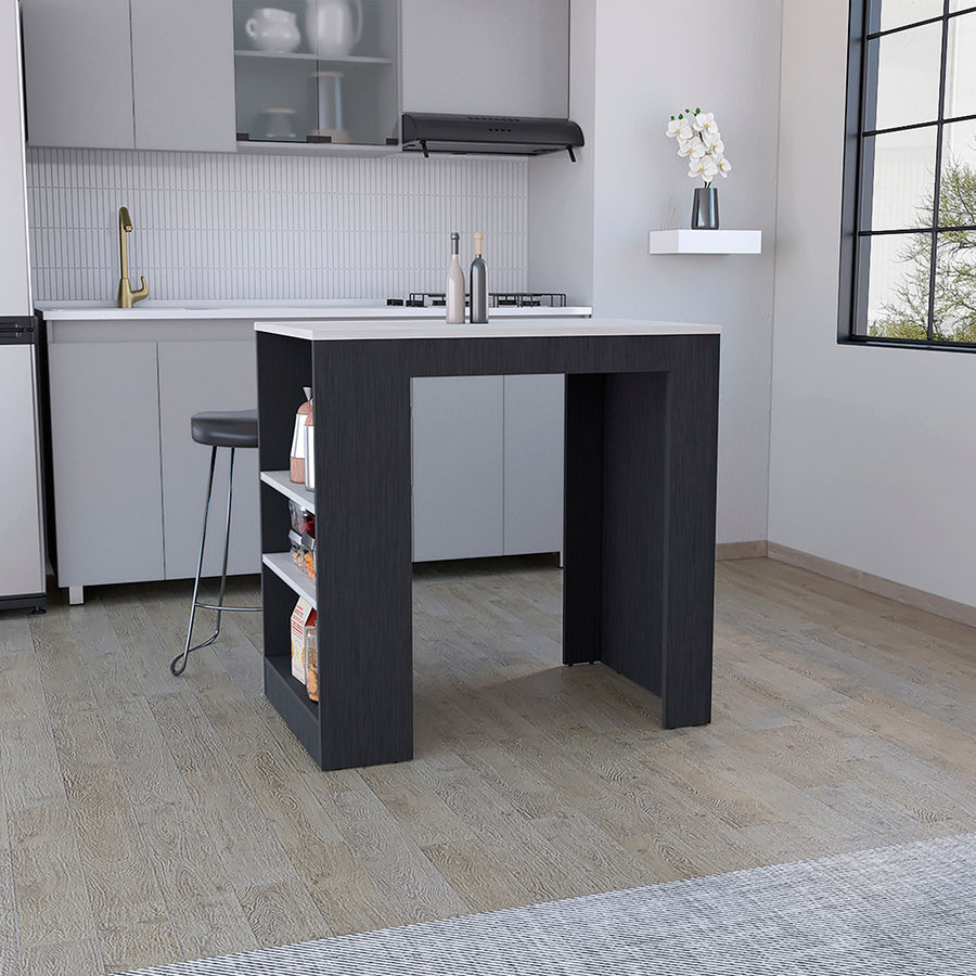 Portree 36" Kitchen Island with 3-Sided Shelves