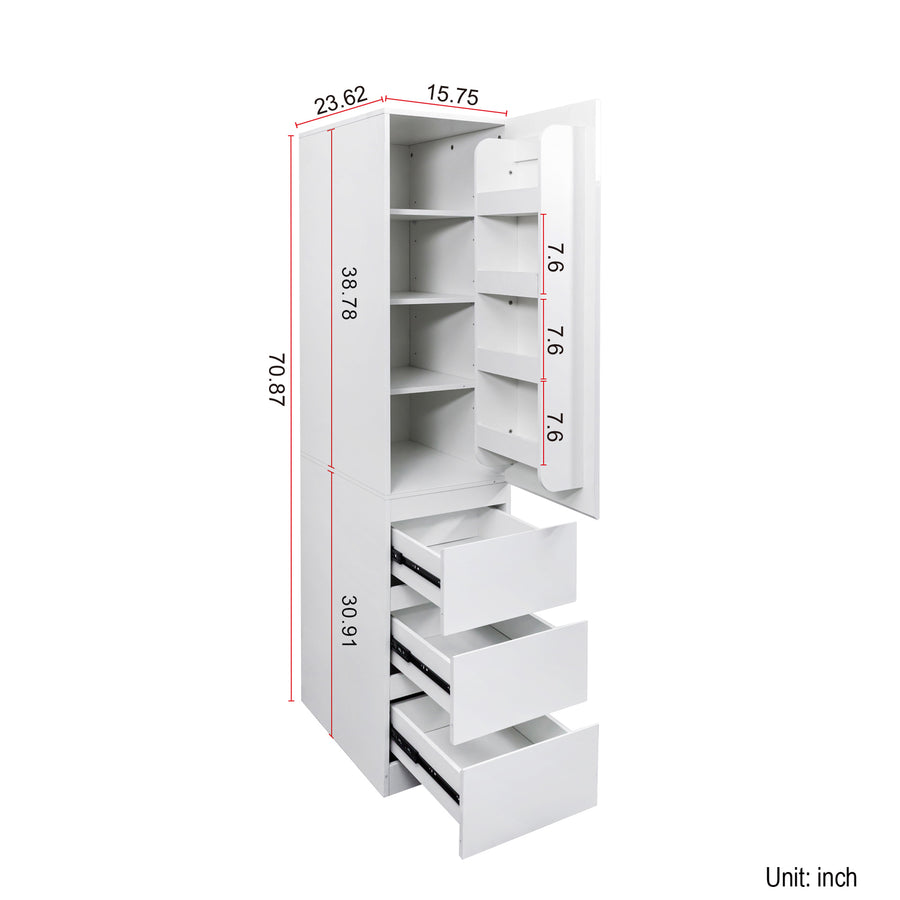 71" Tall Kitchen Pantry Cabinet with Doors, White, view 4