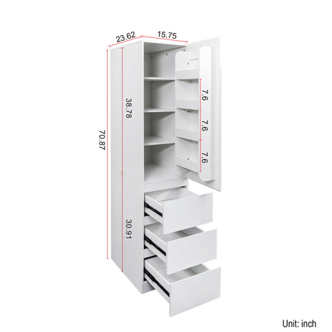 71" Tall Kitchen Pantry Cabinet with Doors, White, view 4