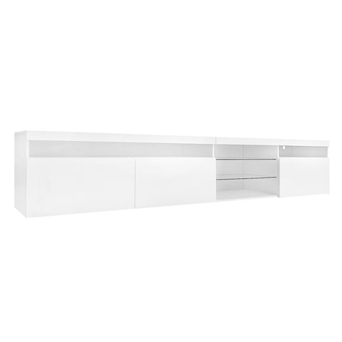 94.5" Extra-Long TV Stand with Glass Shelves and App-Controlled LED Lights, White, view 13