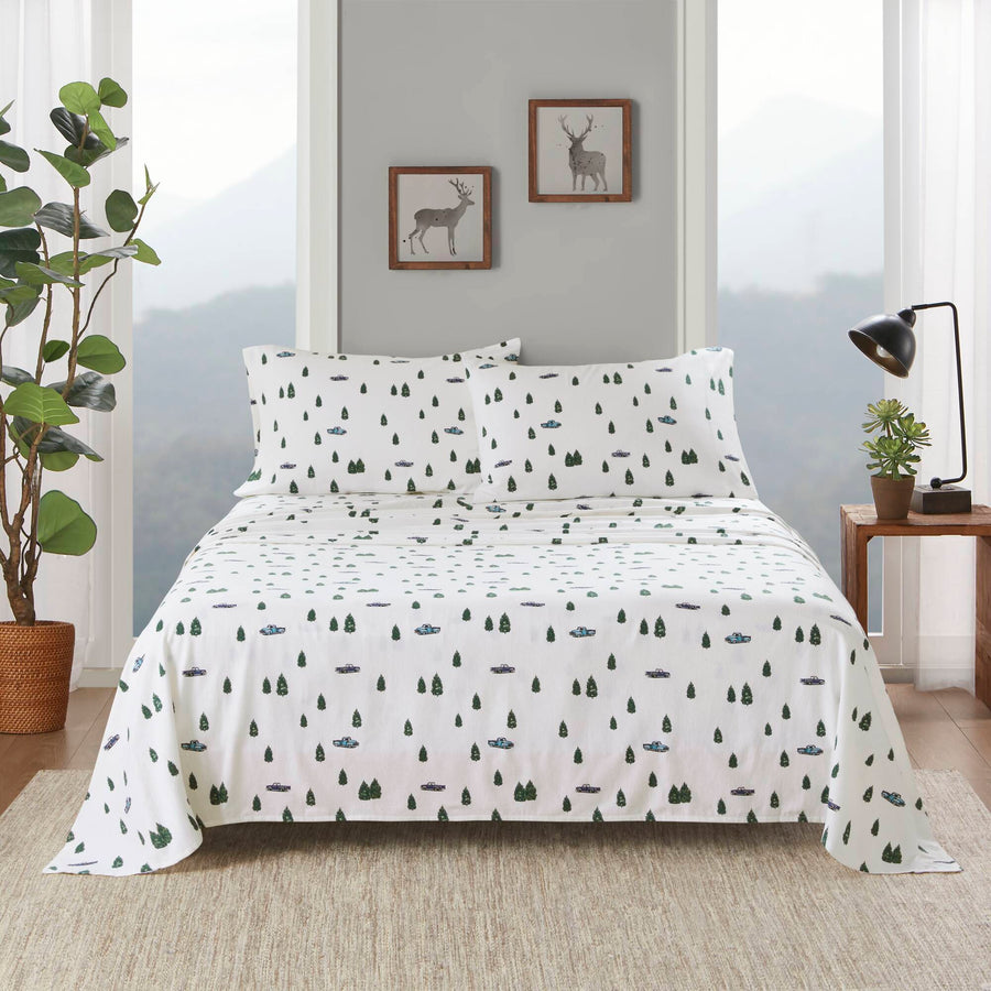 4 PCS Queen Sheet Set Green Trees & Trucks