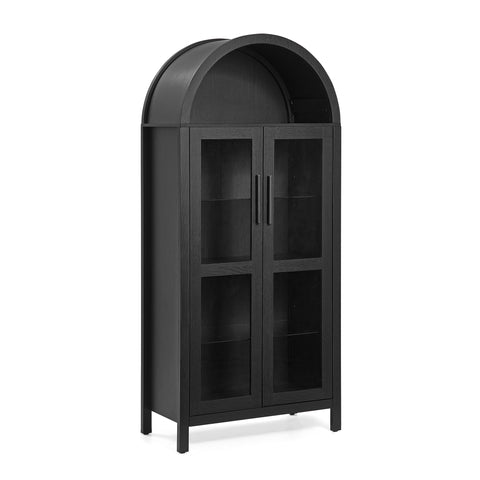 Arched Display Cabinet with Built-In Light and Adjustable Glass Shelves, Black, view 12