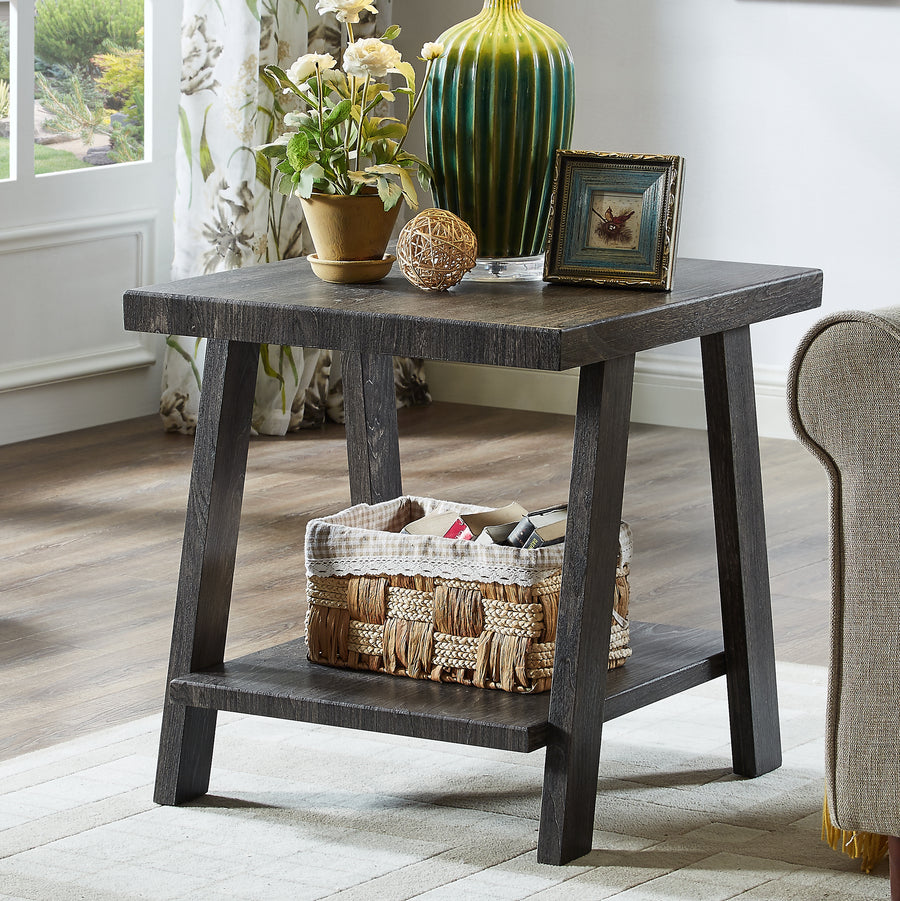 Athens Contemporary Charcoal End Table - Replicated Wood with Shelf