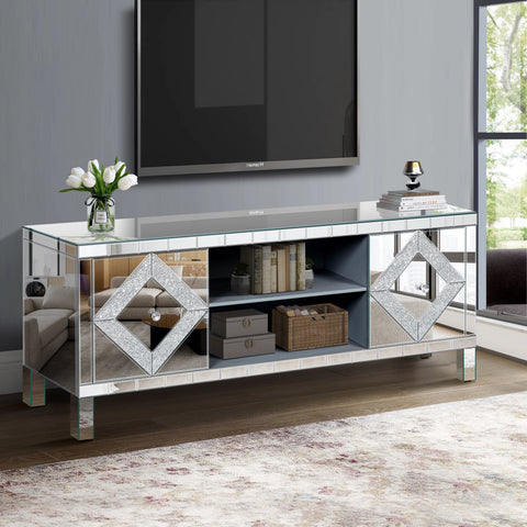 Mirrored TV Stand for TVs Up to 65", Silver, view 2