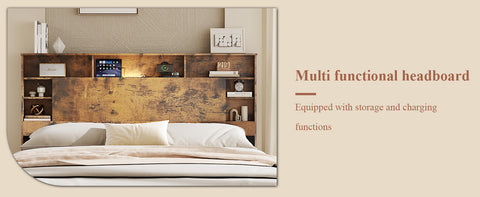 Queen Bed Frame with Bookcase Headboard, Dark Brown, view 9
