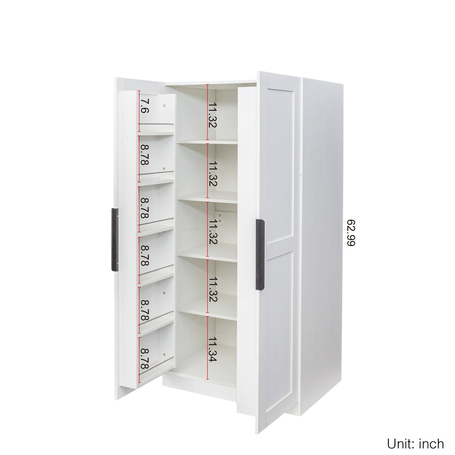 63" Kitchen Pantry Cabinet with Doors and Shelves, White, view 5