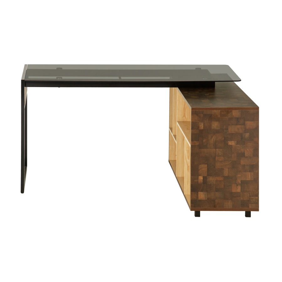 Techni Mobili oak L-shaped computer desk with six storage shelves - view 6
