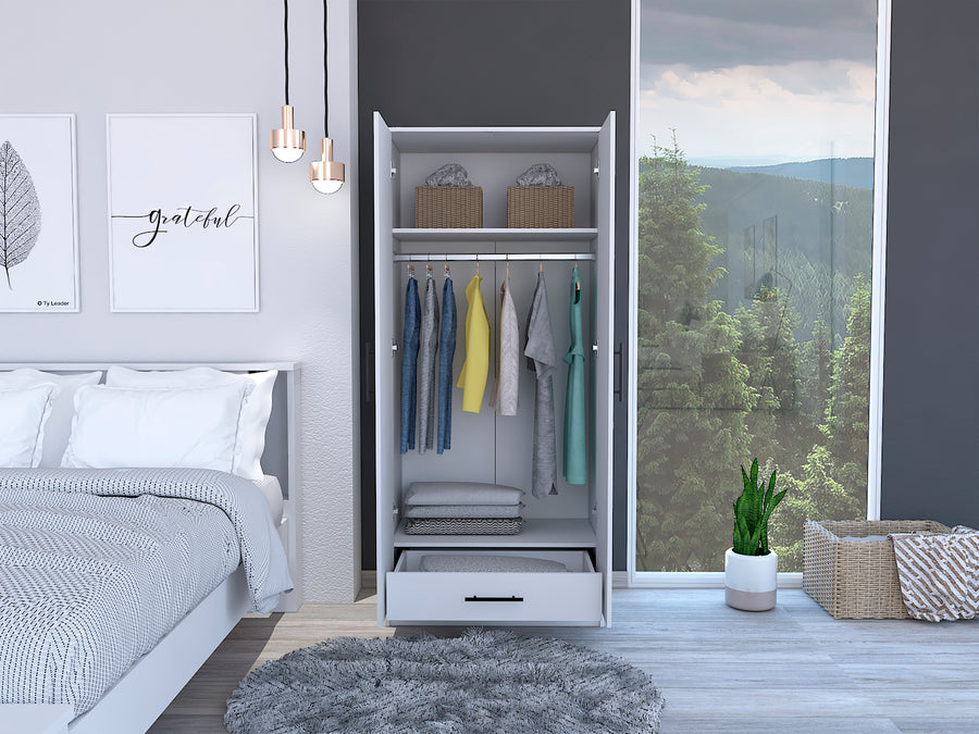 Ambery 71-inch white two-door armoire with drawer and hanging rod - view 5