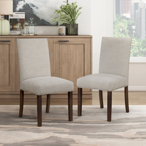 Upholstered Dining Chairs Set of 2 with Nailhead Trim and Wood Frame, Taupe Brown