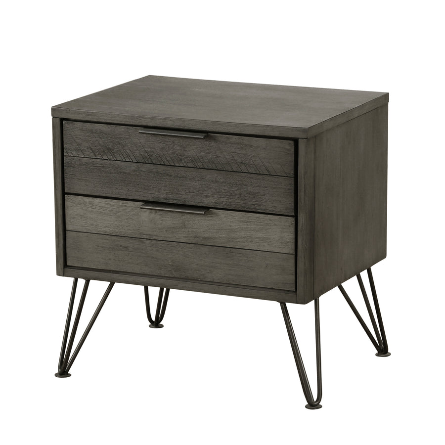 Gray Acacia Veneer Nightstand with Metal Legs