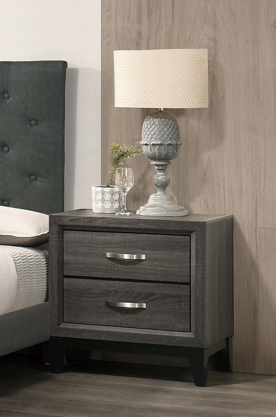 Rustic Gray Oak 2-Drawer Nightstand