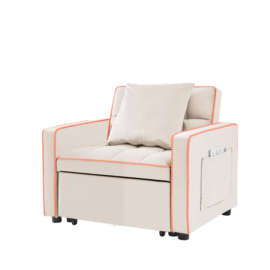 Creamy White Velvet 3-in-1 Convertible Sleeper Chair