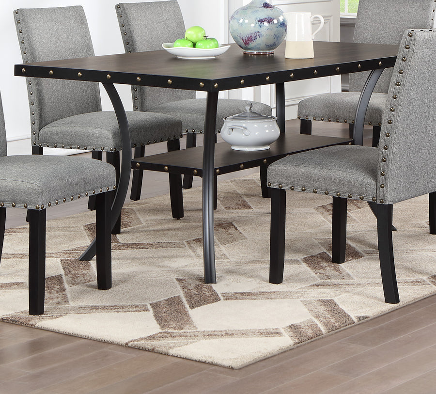 Natural Wooden Rectangular Dining Table - 1pc Nailheads & Storage Shelf
