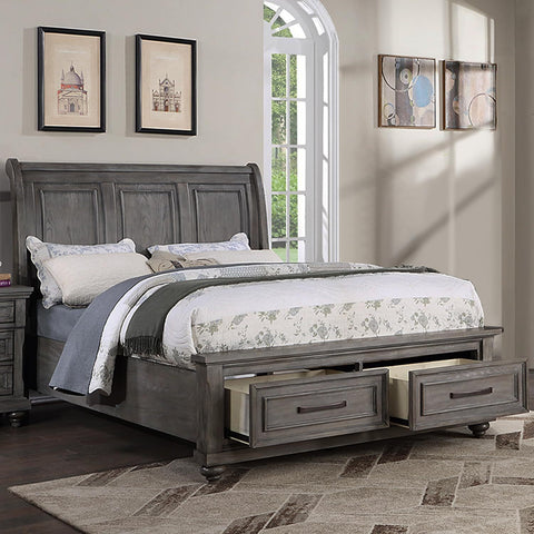 Vintage Queen Sleigh Bed with Under-Bed Storage Drawers, Antique Gray, view 4
