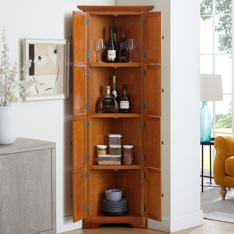 72" Corner Pantry Cabinet with 8 Doors and 4 Shelves, Oak, view 4