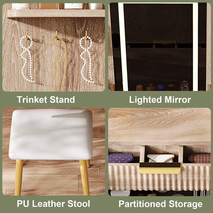 7-Drawer Vanity Desk with LED Mirror & Stool - product image 5