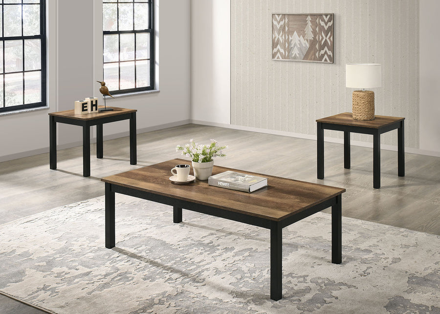 3PC Contemporary Brown Faux Marble Table Set - Wooden Legs for Primary Living Room