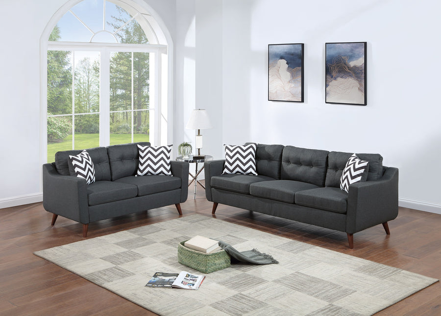 Black Polyfiber 2pc Sofa Set | Tufted Loveseat w/ Pillows