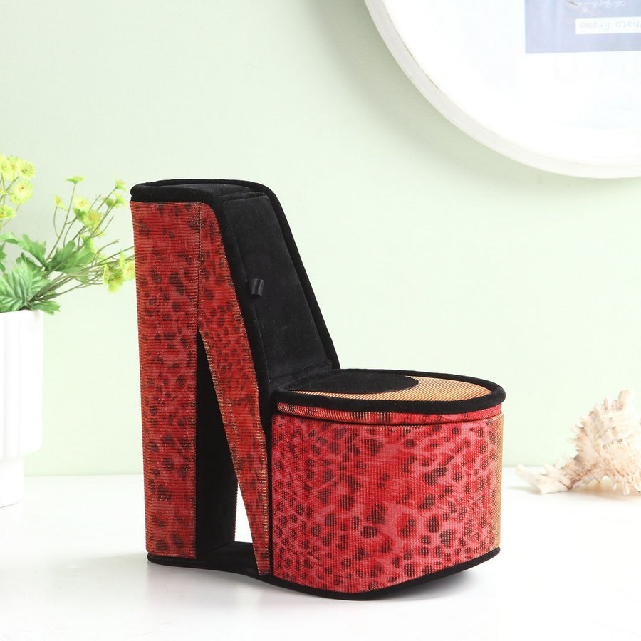 9' Tall Display Jewelry Box with Hidden Storage, High Heel Shoe Design, Leopard Print