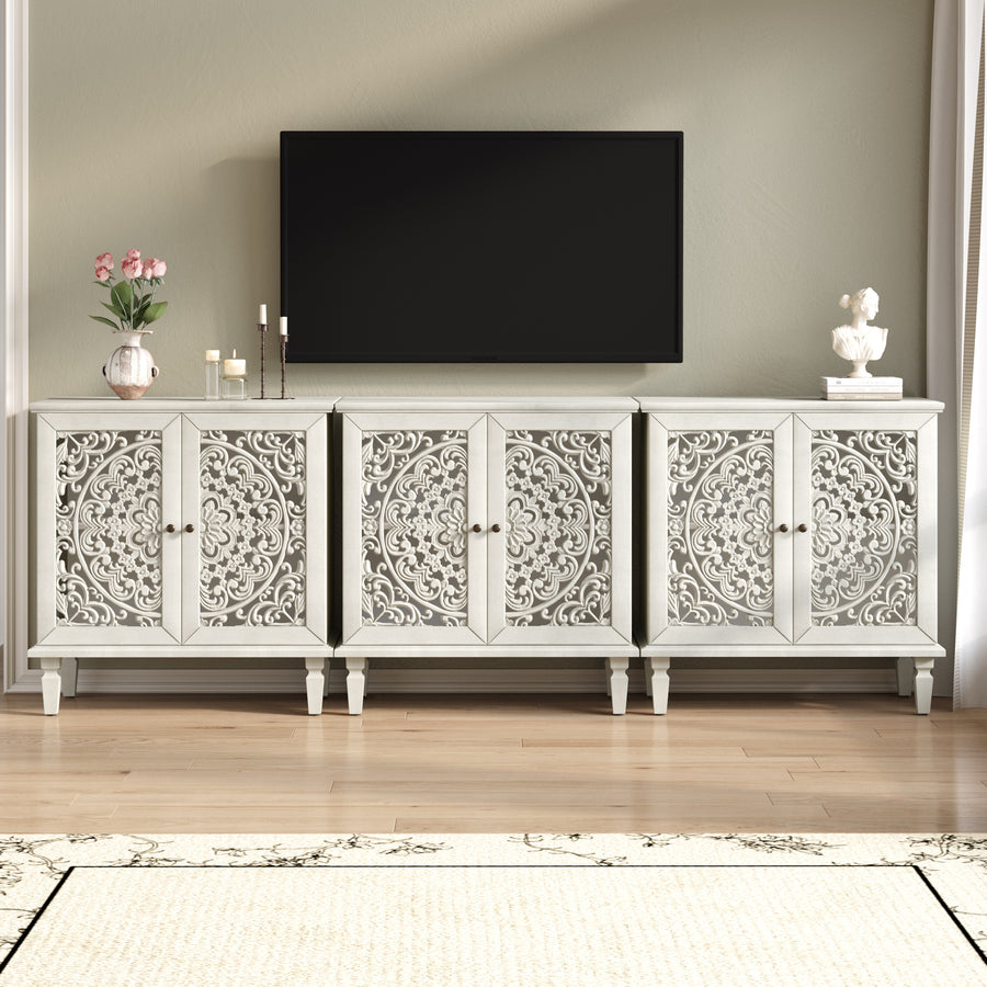 Vintage Accent Cabinet with Carved Floral Doors and Solid Wood Legs, Antique Gray, view 15