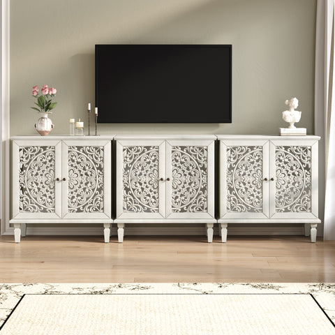 Vintage Accent Cabinet with Carved Floral Doors and Solid Wood Legs, Antique Gray, view 15