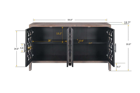 Rustic Sideboard with 4 Carved Hollow Doors, Antique Brown, view 5