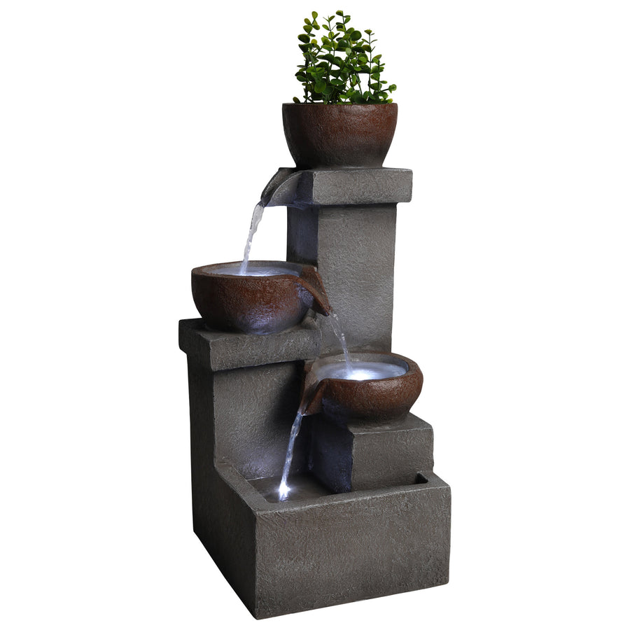 Rock Waterfall Fountain with LED Lights, 23.6 in Gray Resin