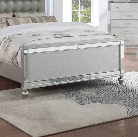 Tufted Faux Leather King Bed with LED Lights and Mirror Trim, Silver, view 4