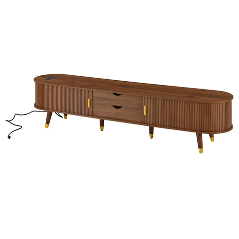 Fluted Oval TV Stand with Charging Station, Walnut, view 12