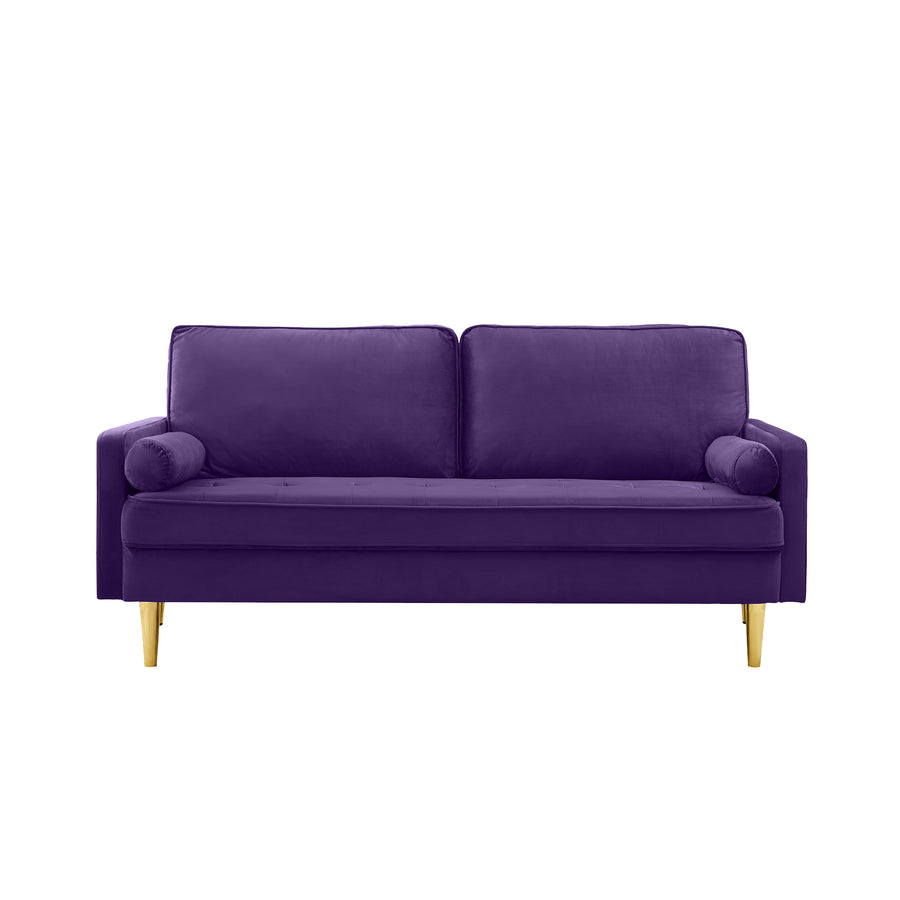 65-inch minimalist velvet sofa with metal legs, complete with cushions, suitable for the living room or bedroom.