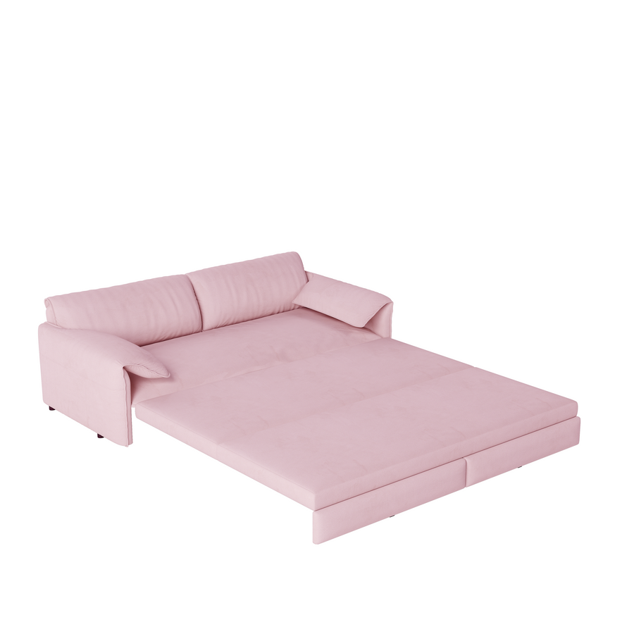 66" Queen 3-in-1 Pull Out Sleeper Sofa - Velvet Side Storage