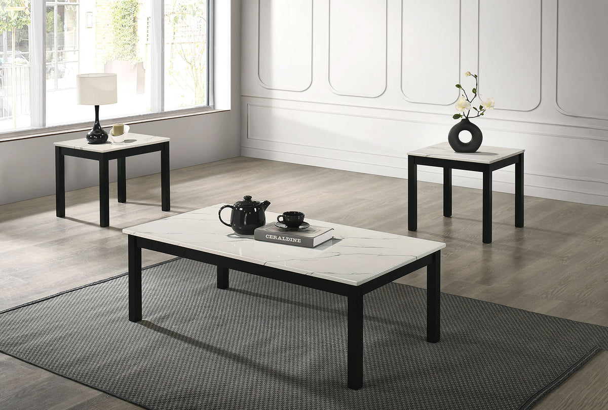 3-Piece White Faux Marble Table Set | Coffee Table + 2 End Tables