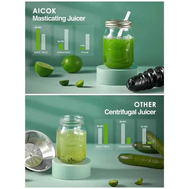 Aicok Juicer Machines, Slow Masticating Juicer Extractor Easy to Clean, Cold Press Juicer with Brush, Juicer with Quiet Motor & Reverse Function, for High Nutrient Fruit & Vegetable Juice
