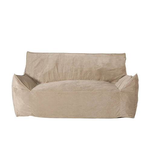 Oversized Bean Bag Chair with Armrests, 2-Seater Velvet Lounger, 60" Long, Taupe