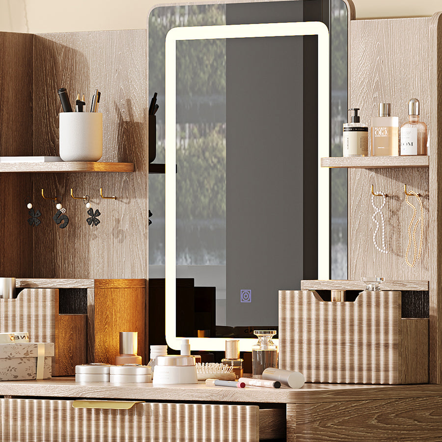 7-Drawer Vanity Desk with LED Mirror & Stool - product image 4