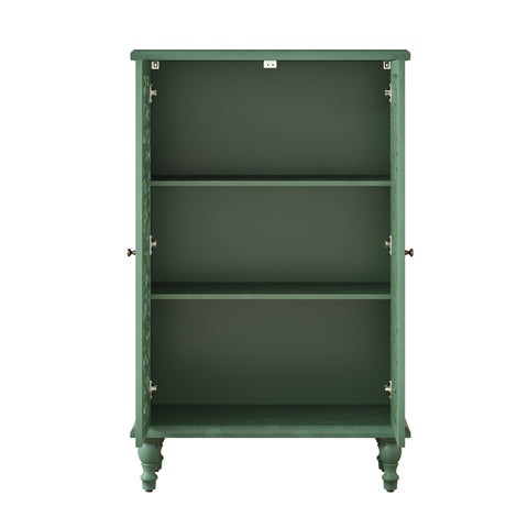 Farmhouse Accent Cabinet with Carved Hollow Doors and Turned Legs, Antique Green, view 15