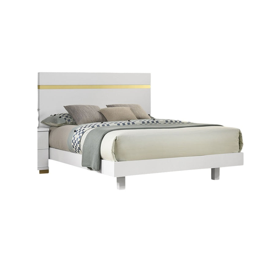 Modern King Bed with Under-Bed LED Lights and Acrylic Trim, White, view 6