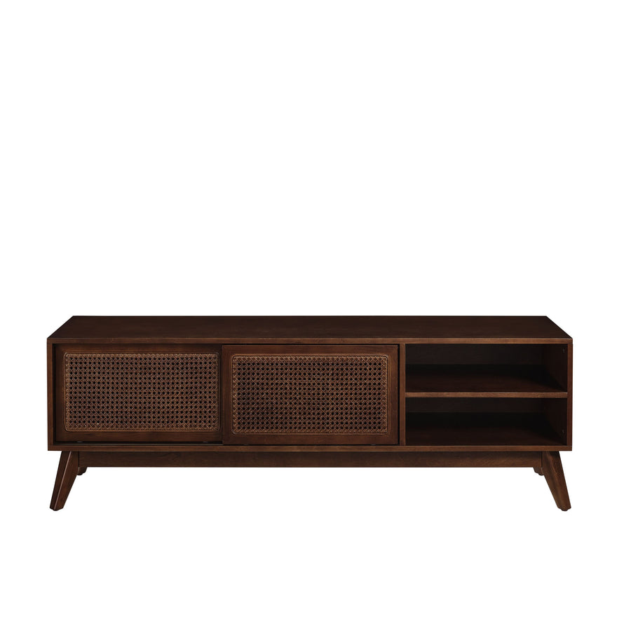 Mid-Century Rattan TV Stand for TVs Up to 65", Dark Wood, view 9