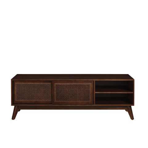 Mid-Century Rattan TV Stand for TVs Up to 65", Dark Wood, view 9