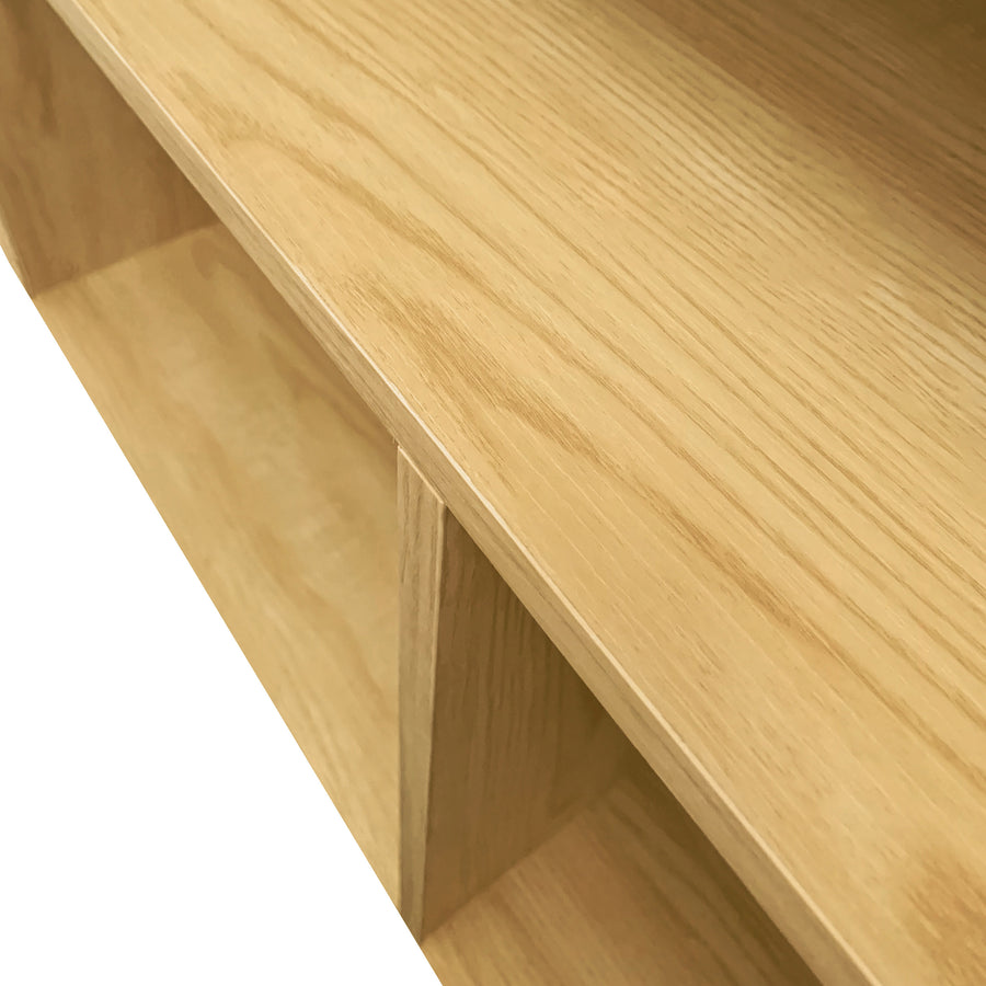Techni Mobili oak L-shaped computer desk with six storage shelves - view 10